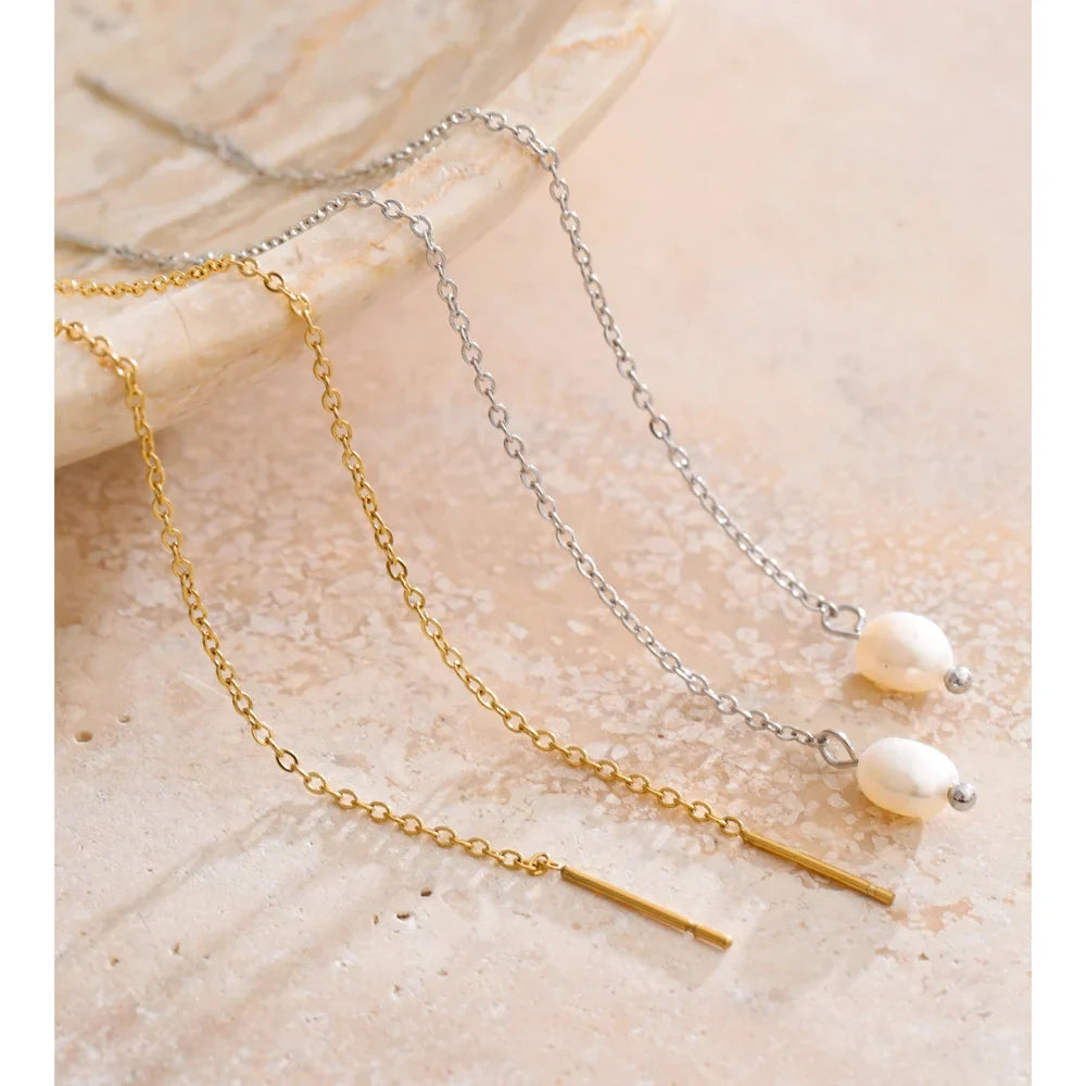 Pearl-Style Drop Chain Earrings