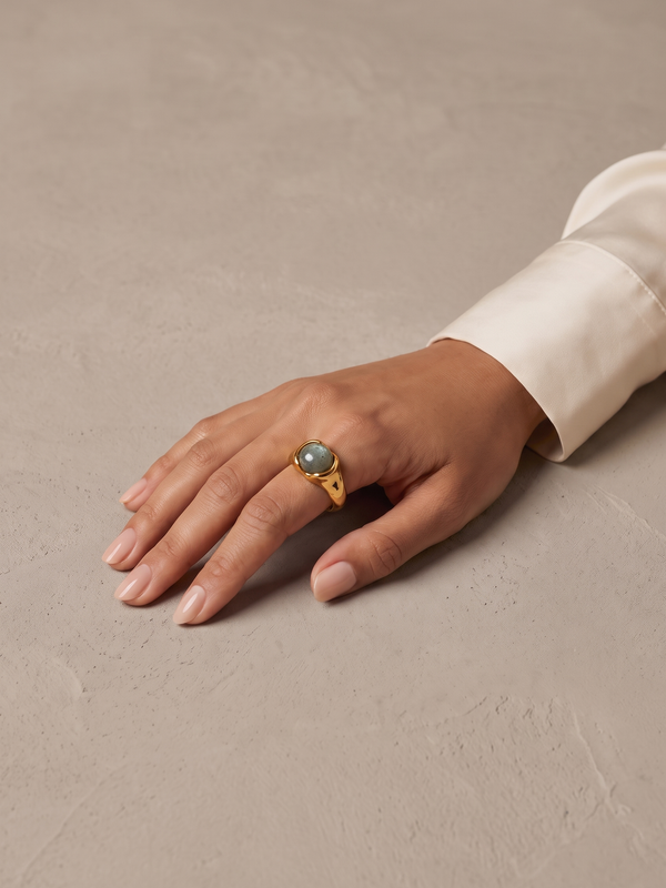 Molten Hammered Grey Stone Ring