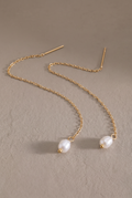 DropIQ gold-tone pearl threader earrings