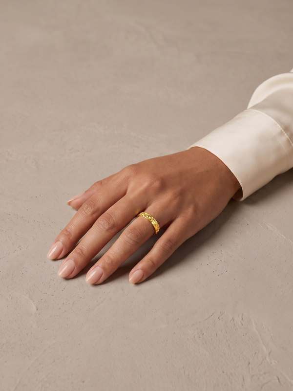 Star-Cut Textured Gold-Tone Band Ring
